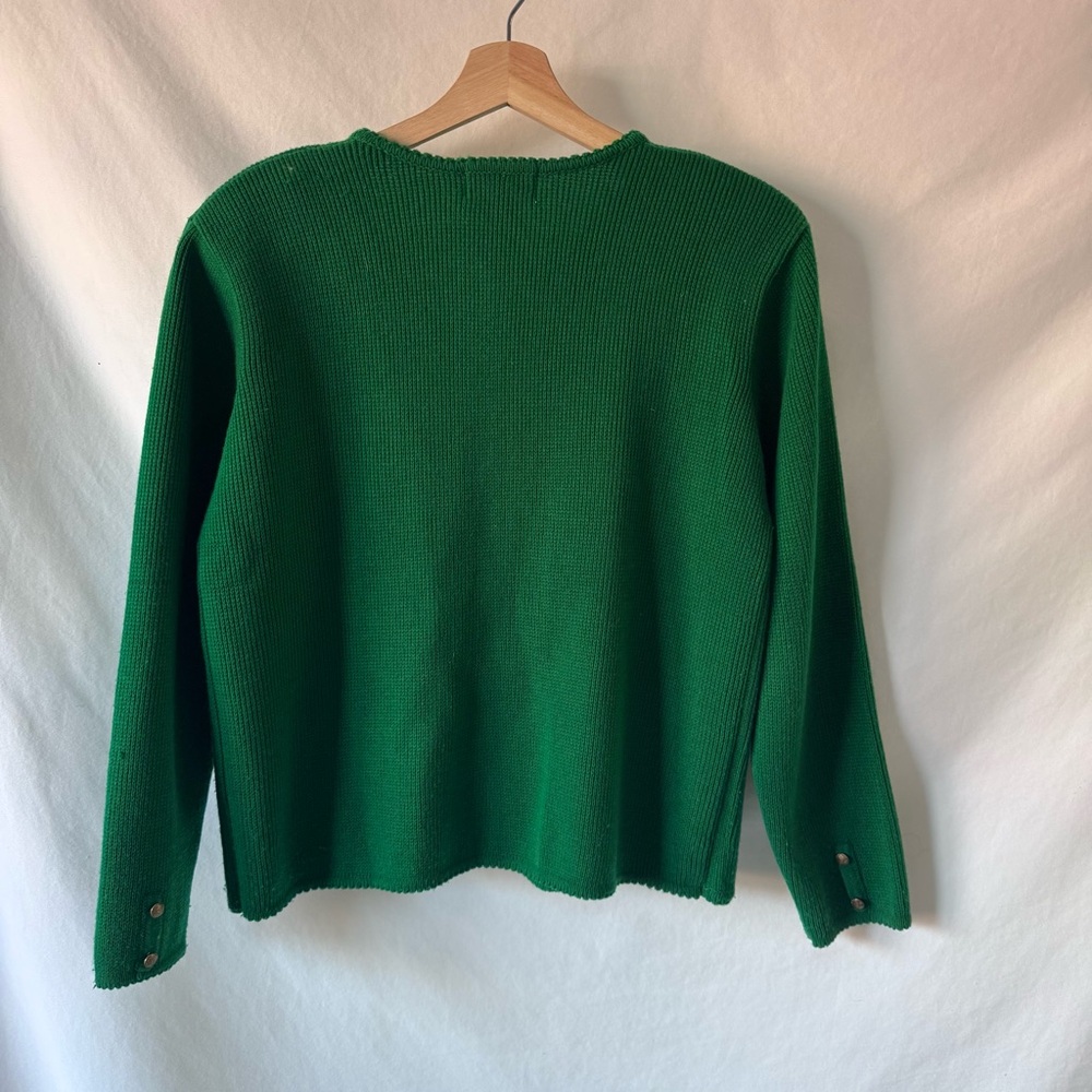 Vintage 90s Green Cardigan Sweater Shoulder Pads Button Front L - Picture 6 of 13